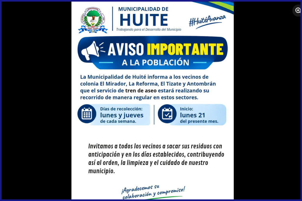 🚛 Huité Informa: Servicio de Tren de Aseo para Nuestras Comunidades